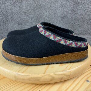 Black Slip-On Clogs with Patterned Trim
